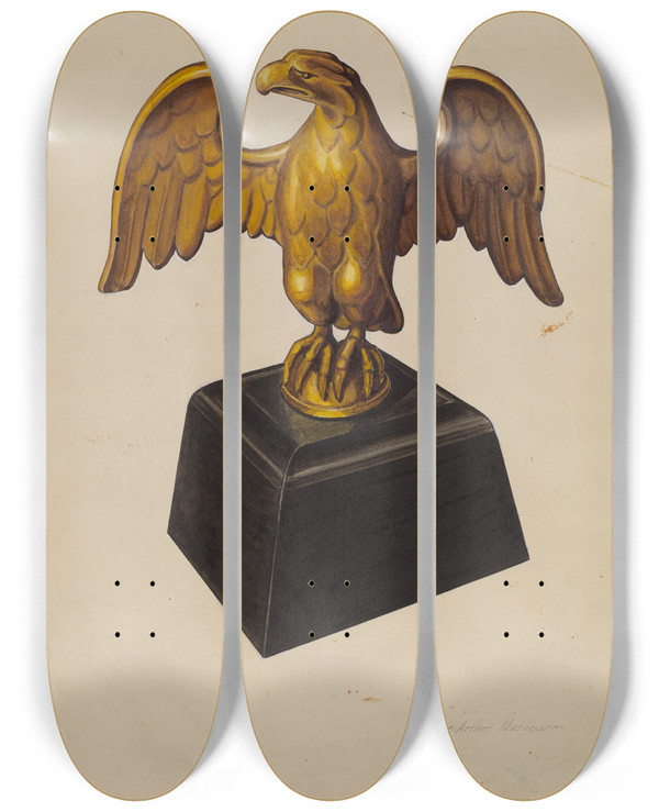 Triptych art skateboard deck of Arthur Mathews Door Stop Eagle by Arthur Mathews