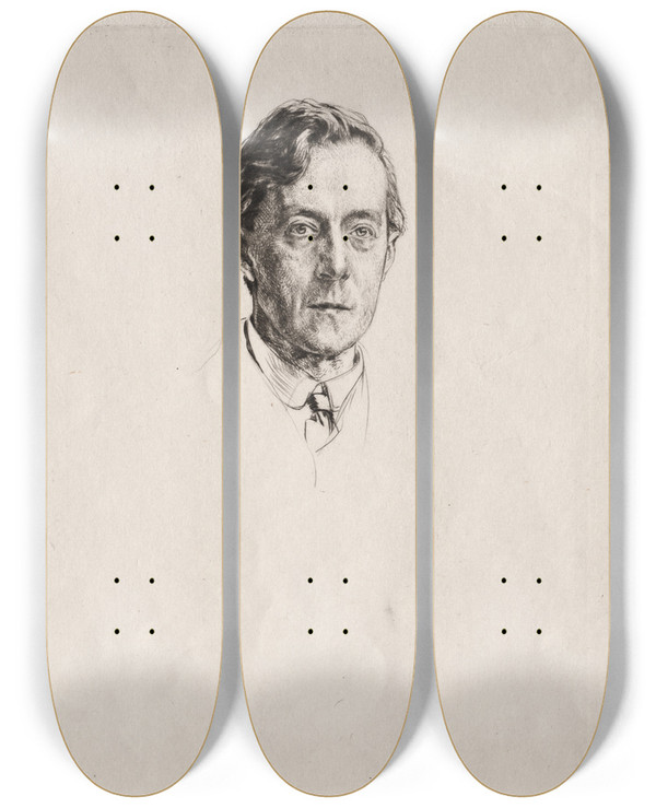Triptych art skateboard deck of Francis Dodd Sir Laurence Binyon by Francis Dodd (1874-1949)