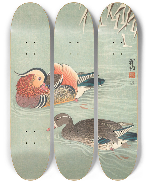 Triptych art skateboard deck of Ohara Koson Mandarin Ducks by Ohara Koson (1877-1945)