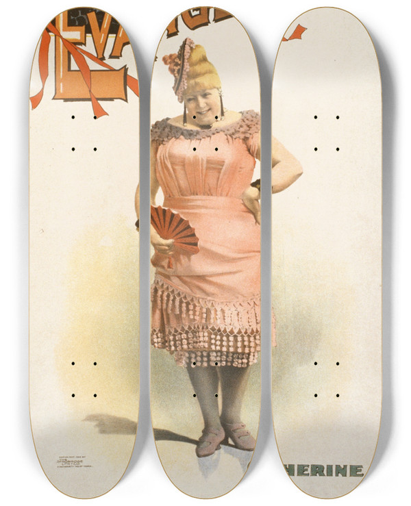 Triptych art skateboard deck of Strobridge Co Lith Rices Beautiful Evangeline_1 by Strobridge Co Lith (1847)