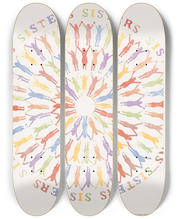 Triptych art skateboard deck of Castanis Sisters by Castanis (20-)