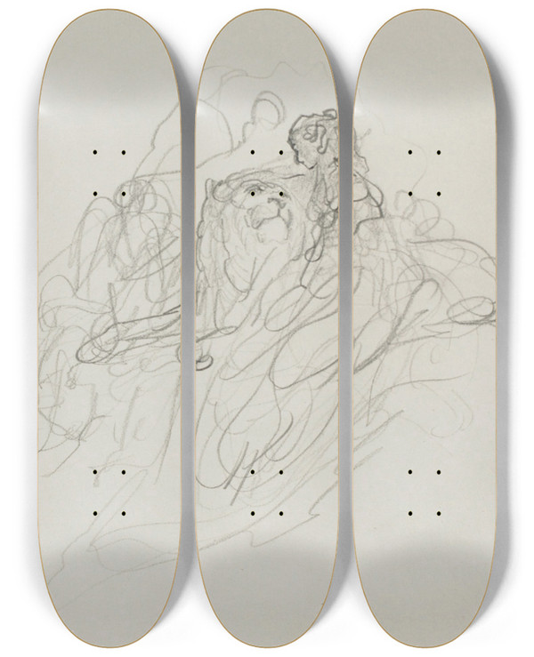Triptych art skateboard deck of Gustave Dor The Lion In Love by Gustave Dore (1832-1883)