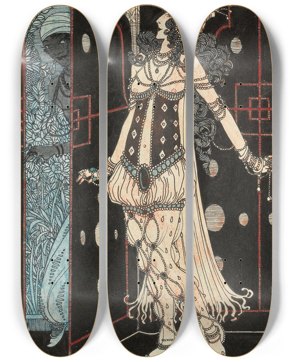 Triptych art skateboard deck of George Barbier Ida Rubinstein And Vaslav Nijinsky In Scheherazade by George Barbier (1882-1932)