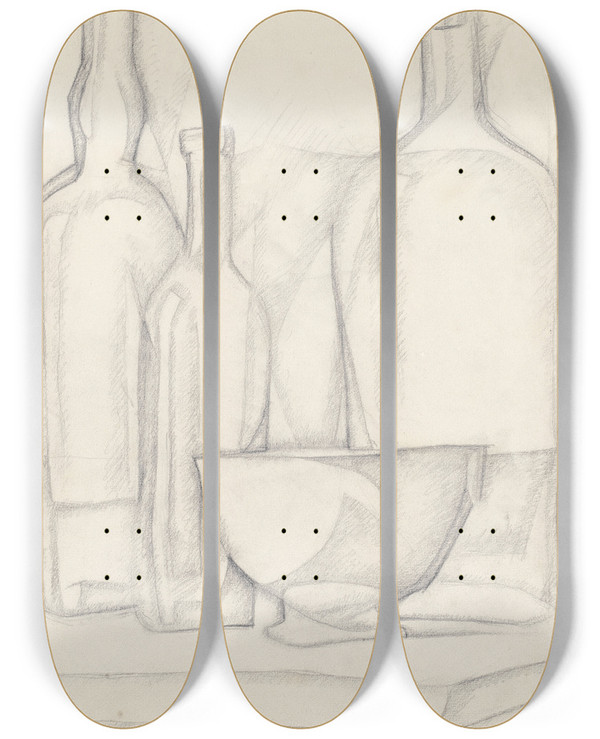 Triptych art skateboard deck of Juan Gris Bottles And Bowl by Juan Gris (1887-1927)