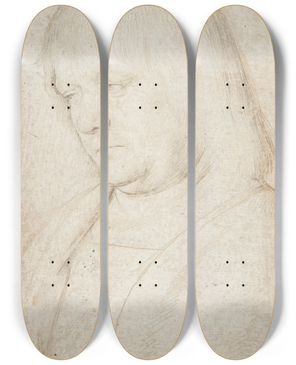 Triptych art skateboard deck of Hans Holbein The Elder Sinnender Mann Mit Langem Haar by Hans Holbein The Elder (1460-1524)