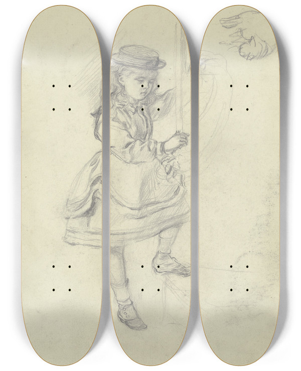 Triptych art skateboard deck of Otto Scholderer Stehendes Mdchen Mit Stock by Otto Scholderer (1834-1902)