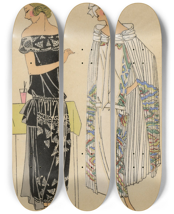 Triptych art skateboard deck of J Dory Crations Robertdiablesse by J Dory