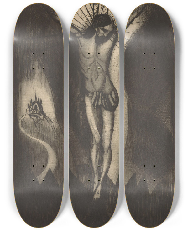 Triptych art skateboard deck of Lodewijk Schelfhout Christus Aan Het Kruis_2 by Lodewijk Schelfhout (1881-1943)
