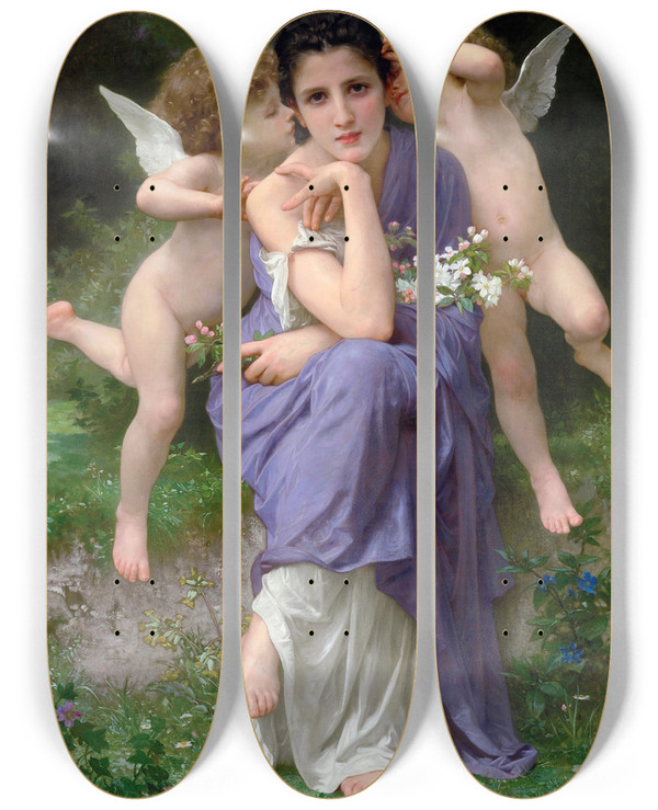 Triptych art skateboard deck of William Bouguereau Chansons De Printemps by William Bouguereau (1825-1905)