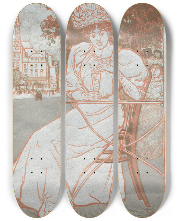 Triptych art skateboard deck of Auguste Louis Lepre Paris Almanac 1897 Summer by Auguste Louis Lepere (1849-1918)