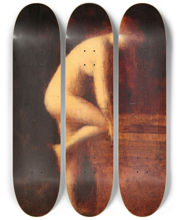 Triptych art skateboard deck of Jeanjacques Henner Nymphe by Jean-Jacques Henner (1829-1905)