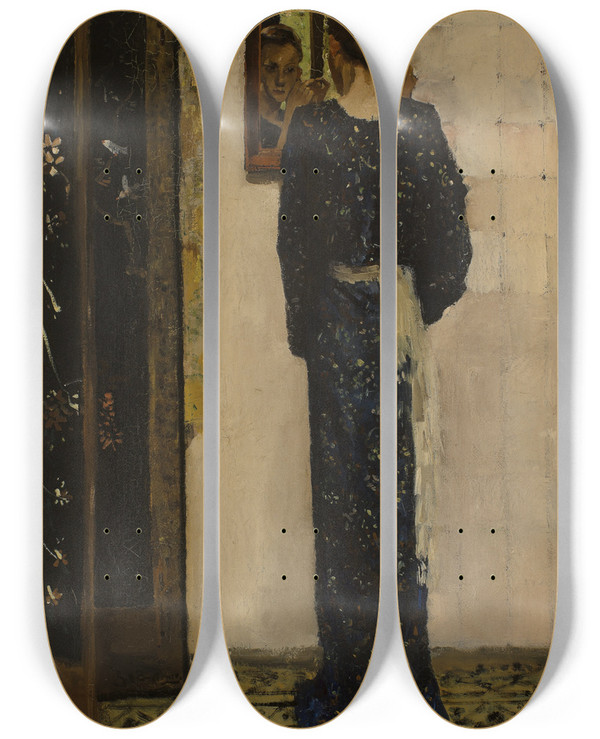 Triptych art skateboard deck of George Hendrik Breitner The Earring by George Hendrik Breitner (1857-1923)