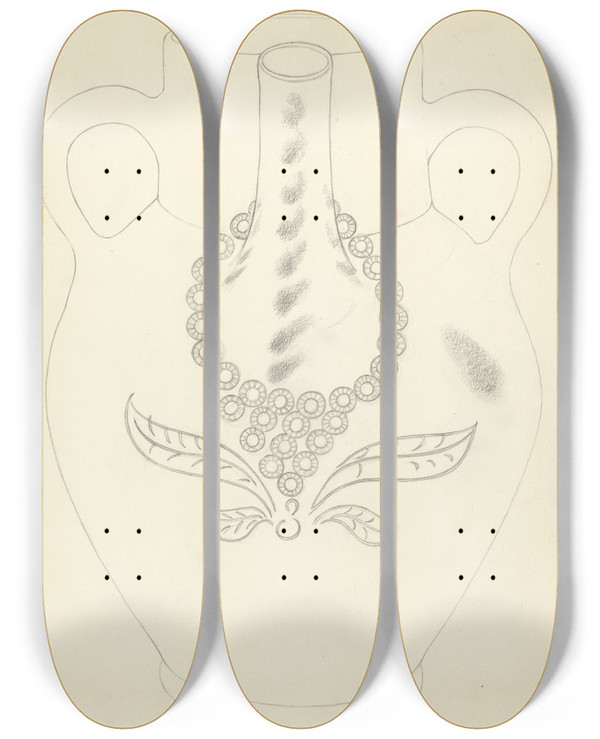 Triptych art skateboard deck of American 20Th Century Grey Stoneware Water Jug by American 20Th Century