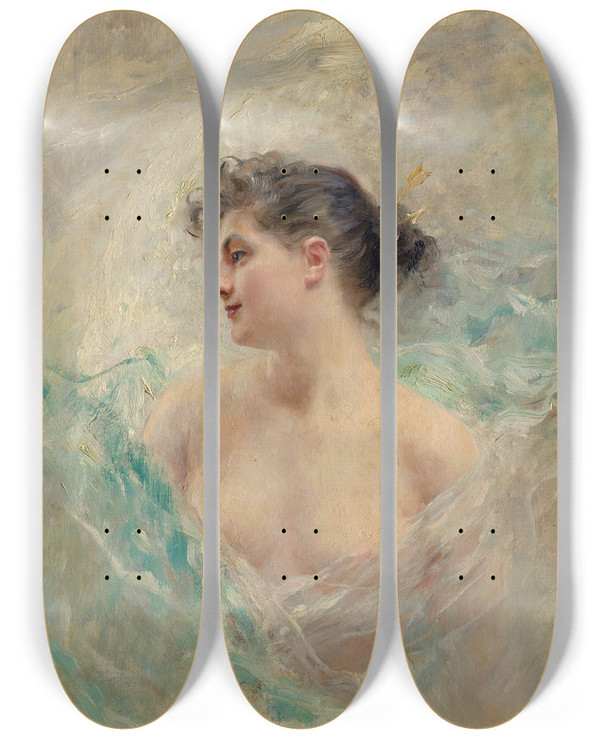 Triptych art skateboard deck of Daniel Hernndez Morillo The Model by Daniel Hernandez Morillo (1856-1932)