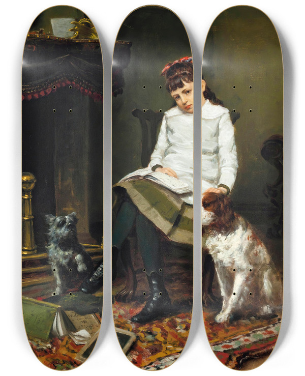 Triptych art skateboard deck of James Brade Sword Wish We Could Go Play by James Brade Sword (1839-1915)