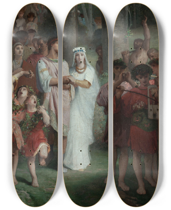 Triptych art skateboard deck of Mile Lvy Le Mariage by mile Lvy (1826-1890)