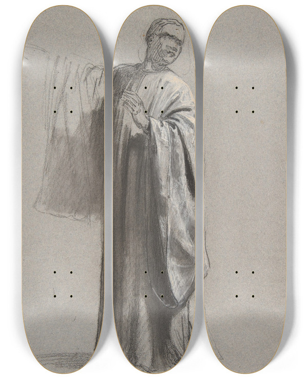Triptych art skateboard deck of Isidore Pils Drapery Study For A Cleric Lower Register by Isidore Pils (1815-1875)