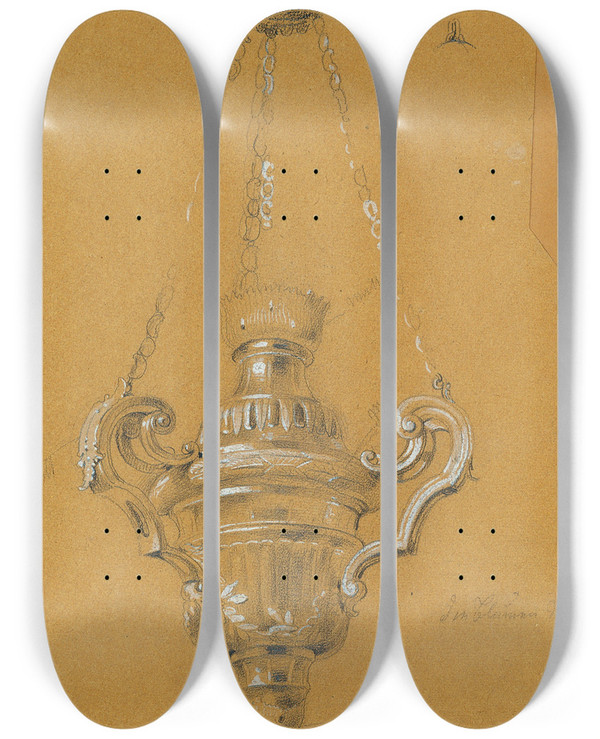 Triptych art skateboard deck of Johann Peter Krafft Ampel by Johann Peter Krafft (1780-1856)