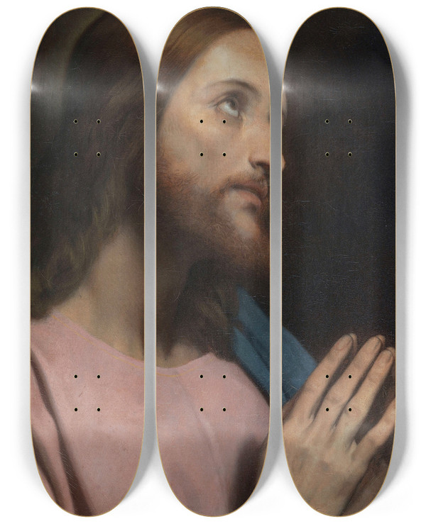 Triptych art skateboard deck of Ary Scheffer Head Of Christ by Ary Scheffer (1795-1858)