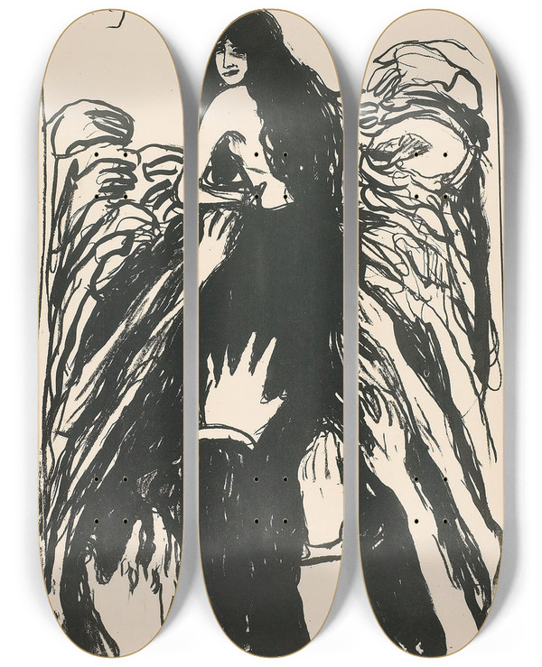 Triptych art skateboard deck of Edvard Munch The Hands_1 by Edvard Munch (1863-1944)