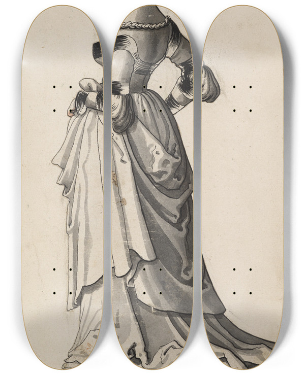 Triptych art skateboard deck of Carl Von Aegeri Stehende Dame Im Profil by Carl Von Aegeri (1510-1562)