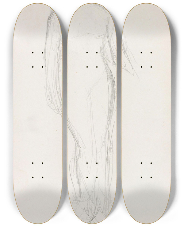 Triptych art skateboard deck of Signe Scheel Akt by Signe Scheel (1860-1942)