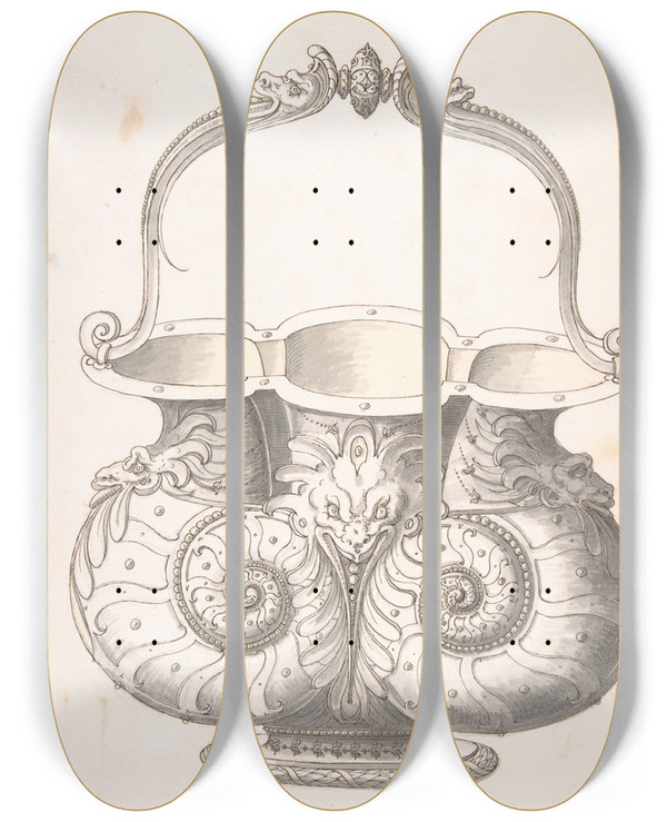 Triptych art skateboard deck of Erasmus Hornick Design For A Bucket_1 by Erasmus Hornick (1520-1583)