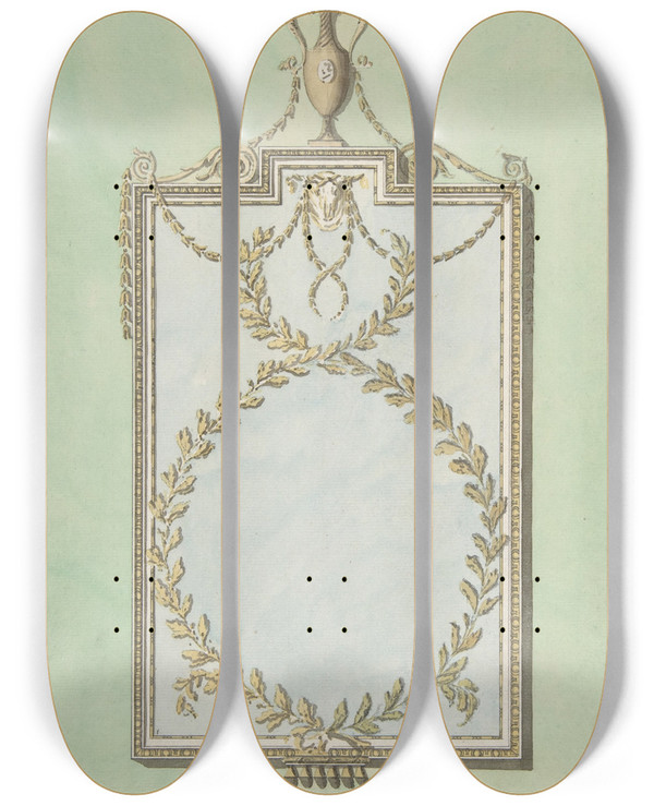 Triptych art skateboard deck of John Yenn Design For A Mirror Surmounted By A Vase by John Yenn (1750-1821)