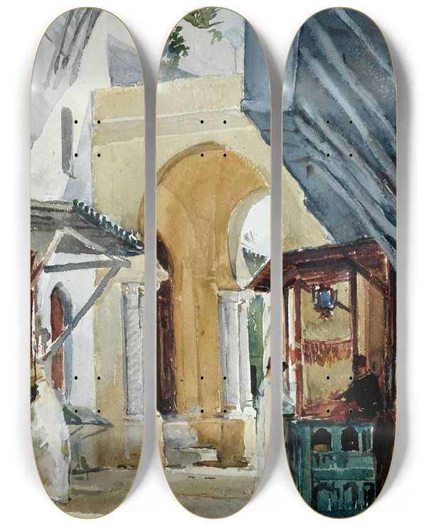 Triptych art skateboard deck of Laure Brouardel Exposition De 1900 Pavillon De Lalgrie by Laure Brouardel (1852-1935)