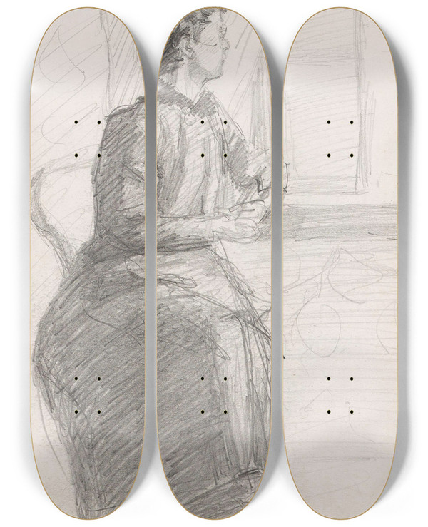 Triptych art skateboard deck of Signe Scheel Marie Thiele by Signe Scheel (1860-1942)