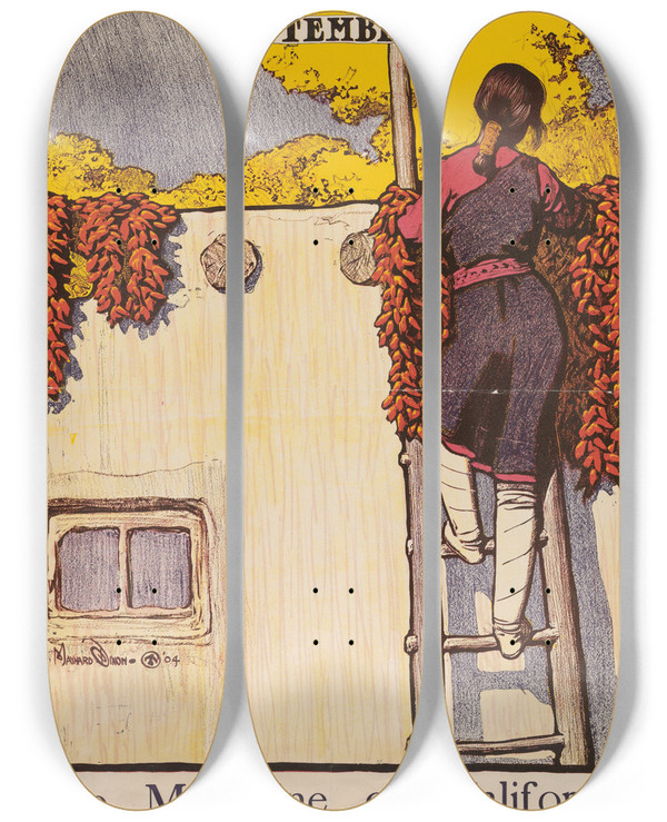 Triptych art skateboard deck of Maynard Dixon Sunset Magazine September by Maynard Dixon (1875-1946)