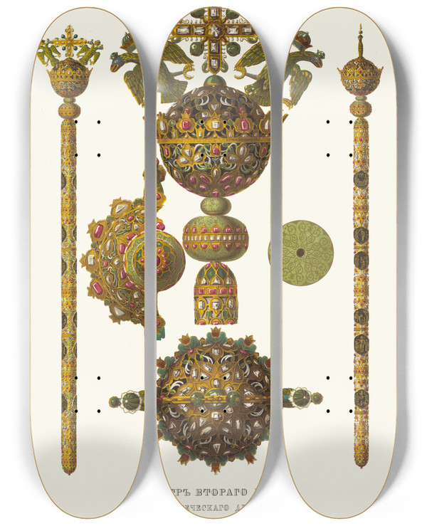 Triptych art skateboard deck of Fedor Grigoryevich Solntsev Skipetr Vtorago Nariada Grecheskago Dela by Fedor Grigoryevich Solntsev (1801-1892)