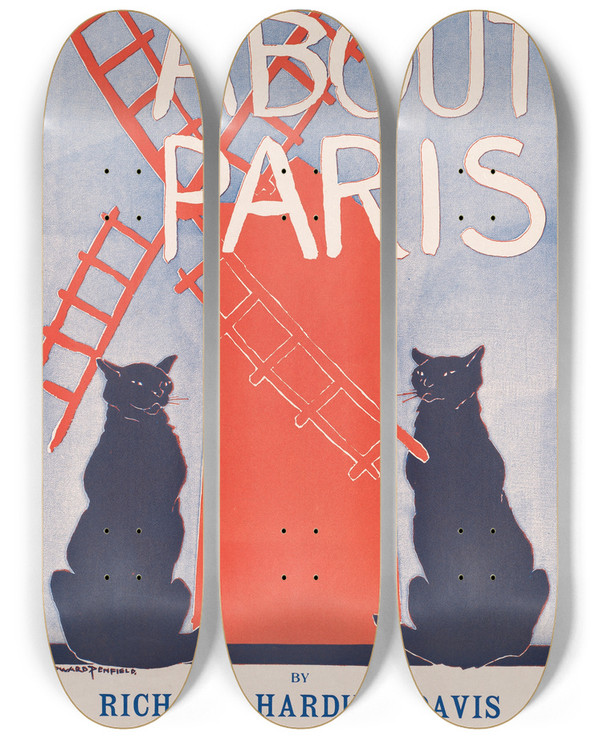 Triptych art skateboard deck of Edward Penfield About Paris by Edward Penfield (1866-1925)