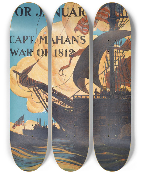 Triptych art skateboard deck of Carlton T Chapman Scribners For January by Carlton T Chapman (1860-1925)