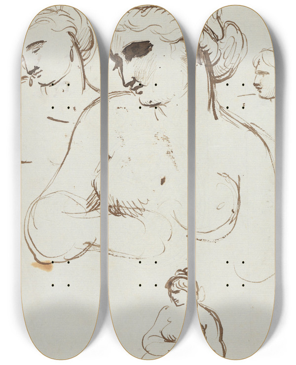 Triptych art skateboard deck of Benjamin Robert Haydon Study Of Nude Female by Benjamin Robert Haydon (1786-1846)