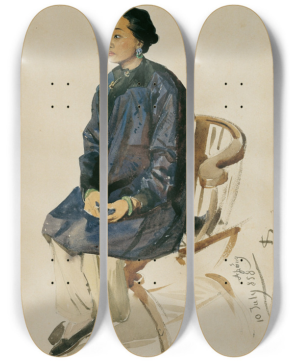 Triptych art skateboard deck of Joseph Selleny Chinesin by Joseph Selleny (1824-1875)