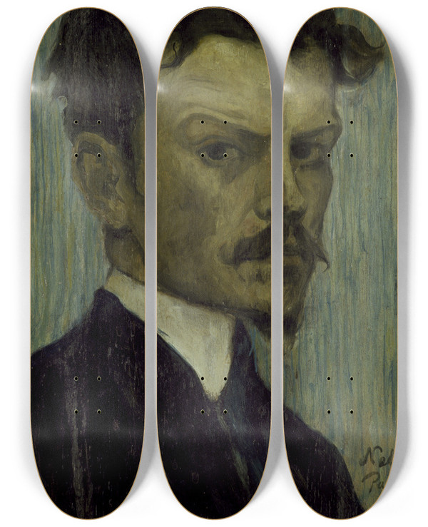 Triptych art skateboard deck of Olof Sagernelson Selfportrait by Olof Sager-Nelson (1868-1896)