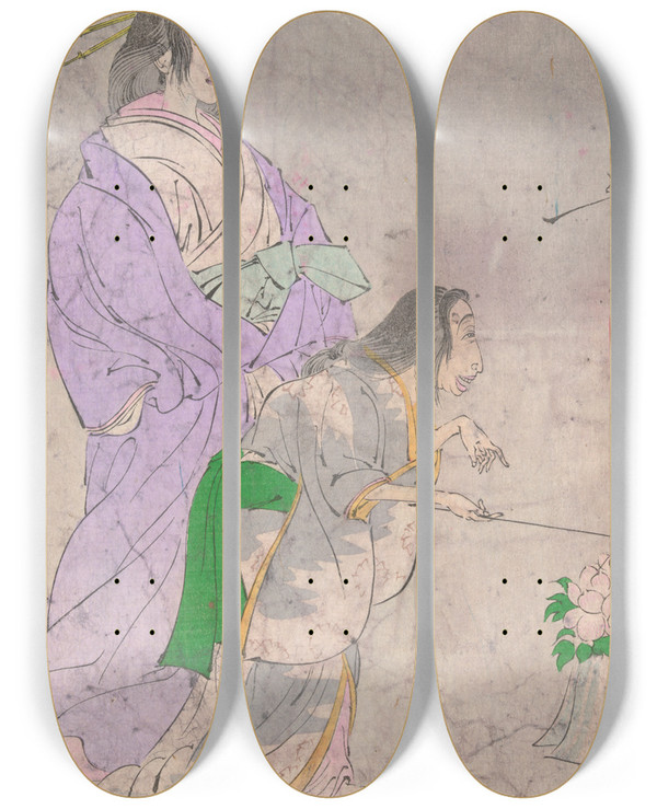 Triptych art skateboard deck of Tsukioka Yoshitoshi Botandr_2 by Tsukioka Yoshitoshi (1839-1892)