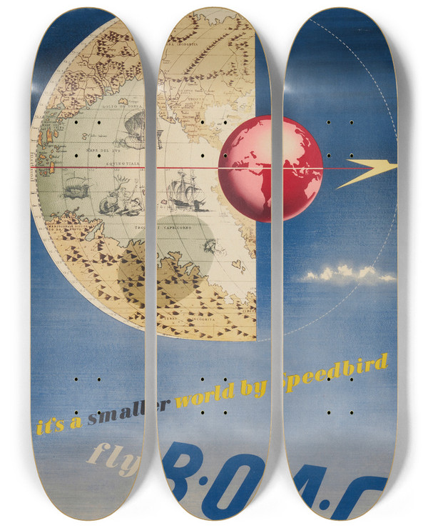Triptych art skateboard deck of Beverley Pick Fly Boac by Beverley Pick