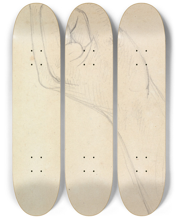 Triptych art skateboard deck of Benjamin Robert Haydon Study Of A Hand Balled Into A Fist by Benjamin Robert Haydon (1786-1846)