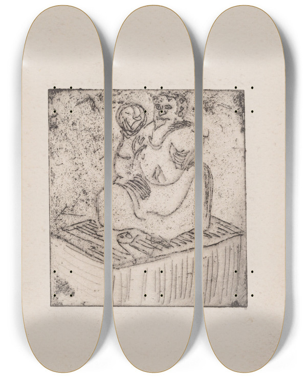 Triptych art skateboard deck of Jens Adolf Jerichau Kopernikus by Jens Adolf Jerichau (1890-1916)