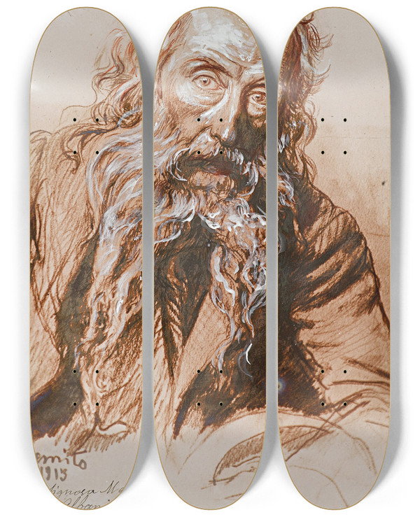Triptych art skateboard deck of Vincenzo Gemito Selbstportrait_2 by Vincenzo Gemito (1852-1929)