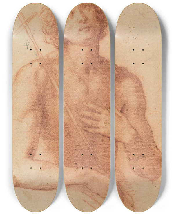 Triptych art skateboard deck of Matteo Rosselli Saint John The Baptist_2 by Matteo Rosselli (1578-1650)