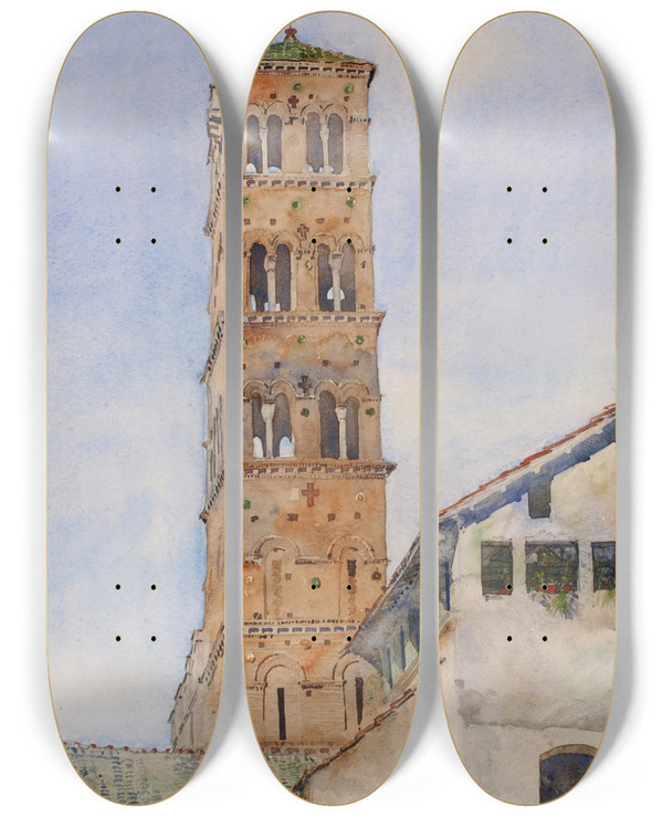 Triptych art skateboard deck of Cass Gilbert Tower San Francisco Romano Rome by Cass Gilbert (1859-1934)