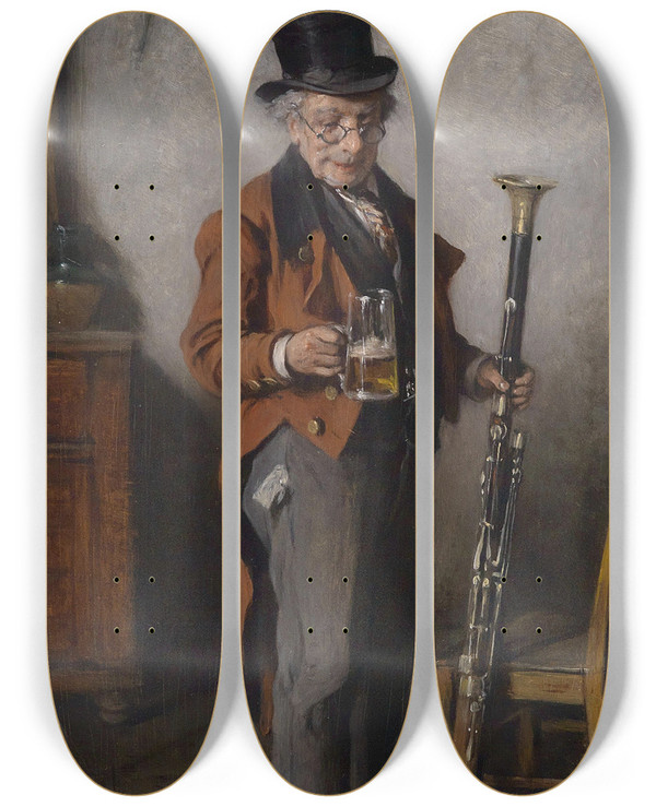 Triptych art skateboard deck of Hermann Kern Konzertpause by Hermann Kern (1838-1912)