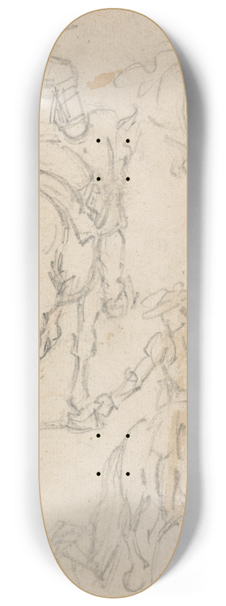 James Seymour - A Rider in Armor, and Two Horses Lying Down 8.25 inch art skate deck