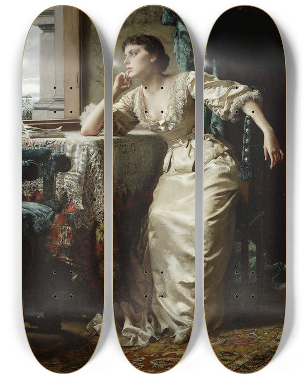 Triptych art skateboard deck of Wadysaw Czachrski Reverie by Wladyslaw Czachorski (1850-1911)