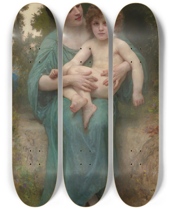 Triptych art skateboard deck of William Bouguereau The Younger Brother by William Bouguereau (1825-1905)