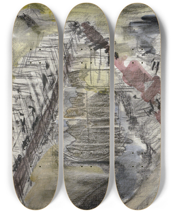 Triptych art skateboard deck of Carel Adolph Lion Cachet Studie_1 by Carel Adolph Lion Cachet (1864-1945)