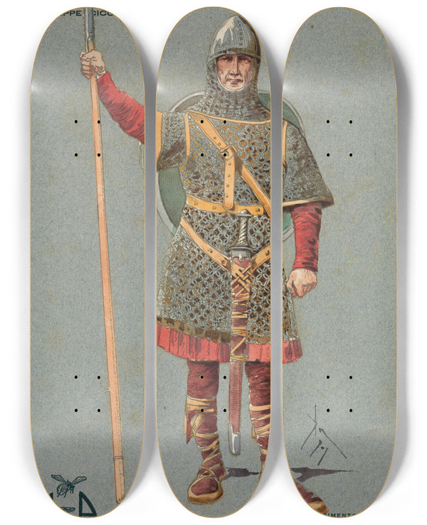 Triptych art skateboard deck of Pipein Gamba Scolta Comp by Pipein Gamba (1868-1954)